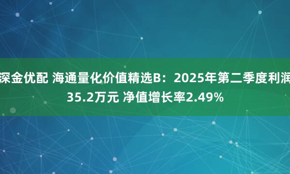 深金优配 海通量化价值精选B：2025年第二季度利润35.2万元 净值增长率2.49%