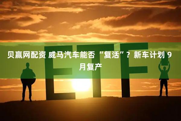 贝赢网配资 威马汽车能否 “复活”？新车计划 9 月复产